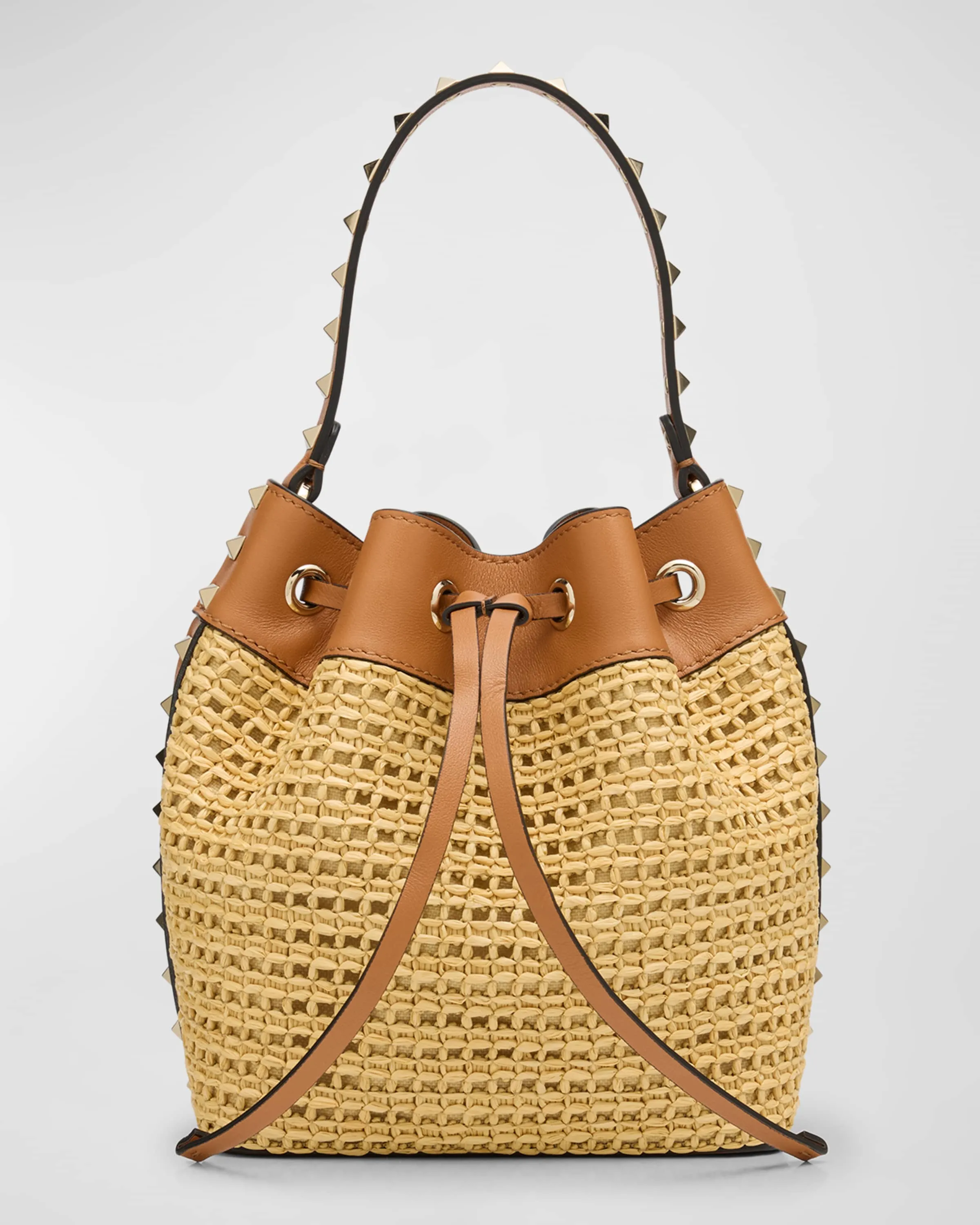 Rockstud Woven Leather Bucket Bag