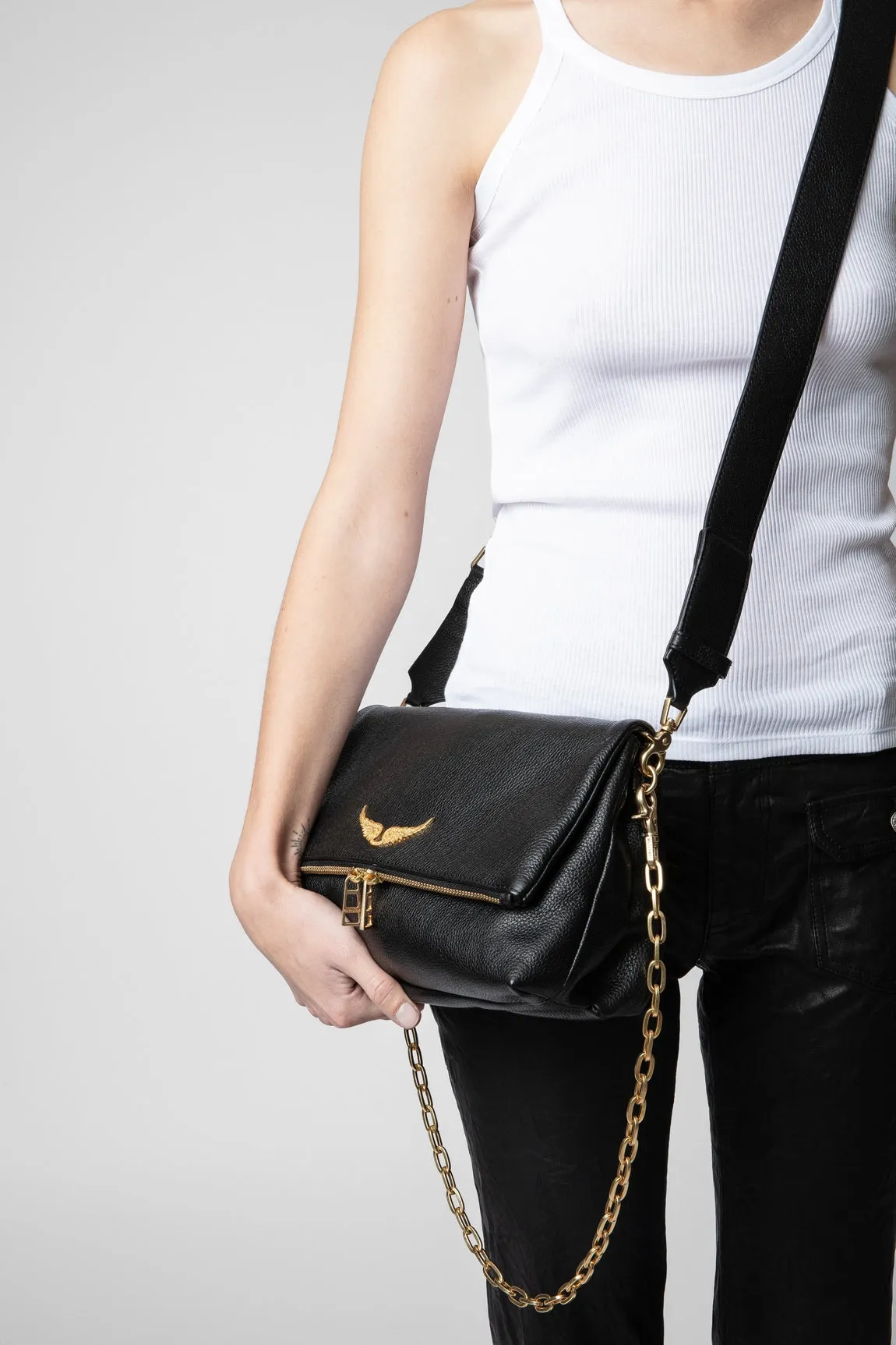 ROCKY GRAINED LEATHER bag, black-gold