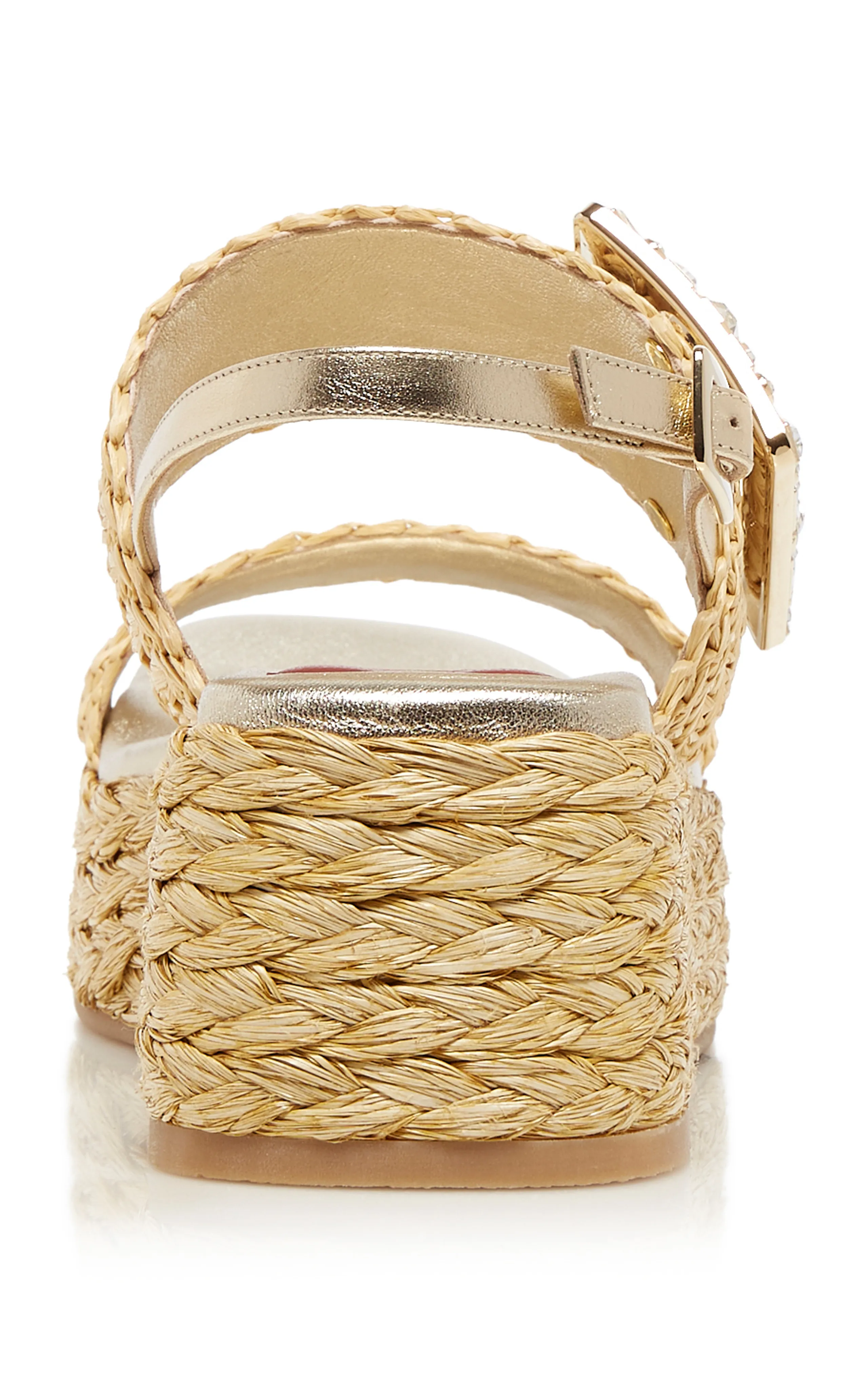 Roger Vivier Crystal-Buckle Raffia Platform Sandals