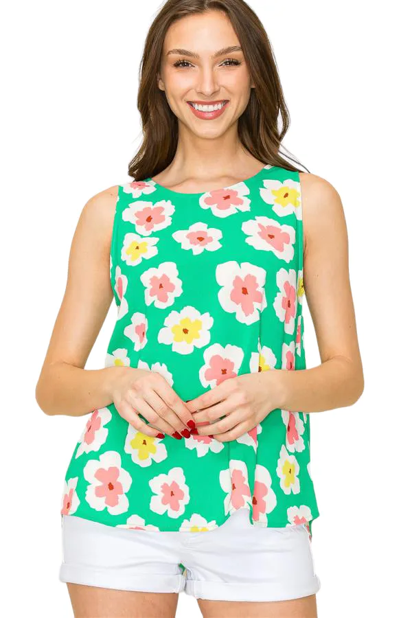 ROUND NECK FLORAL PRINT SLEEVELESS TOP