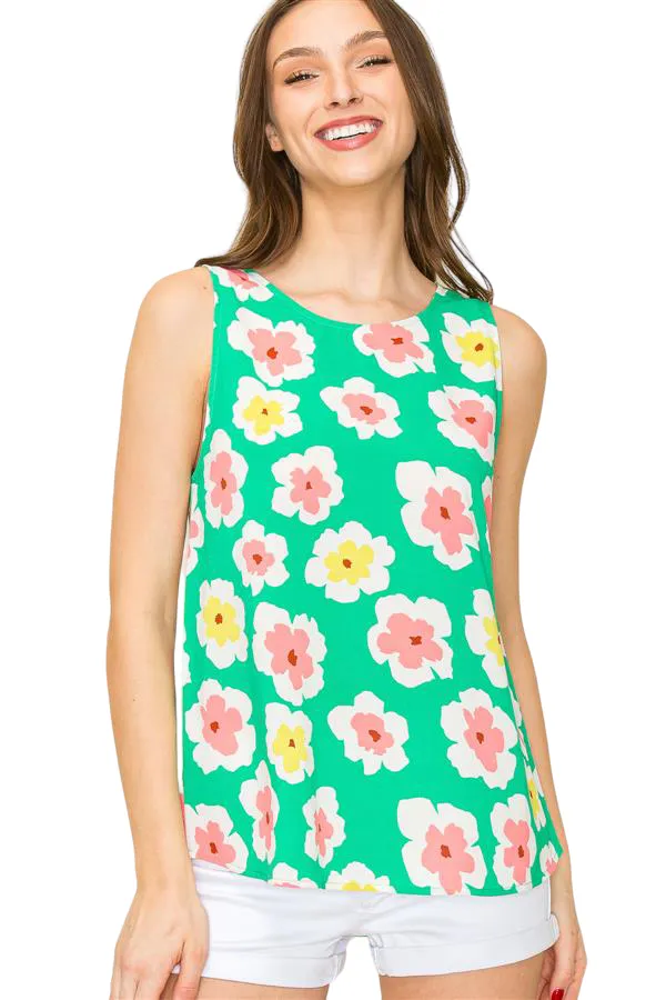 ROUND NECK FLORAL PRINT SLEEVELESS TOP