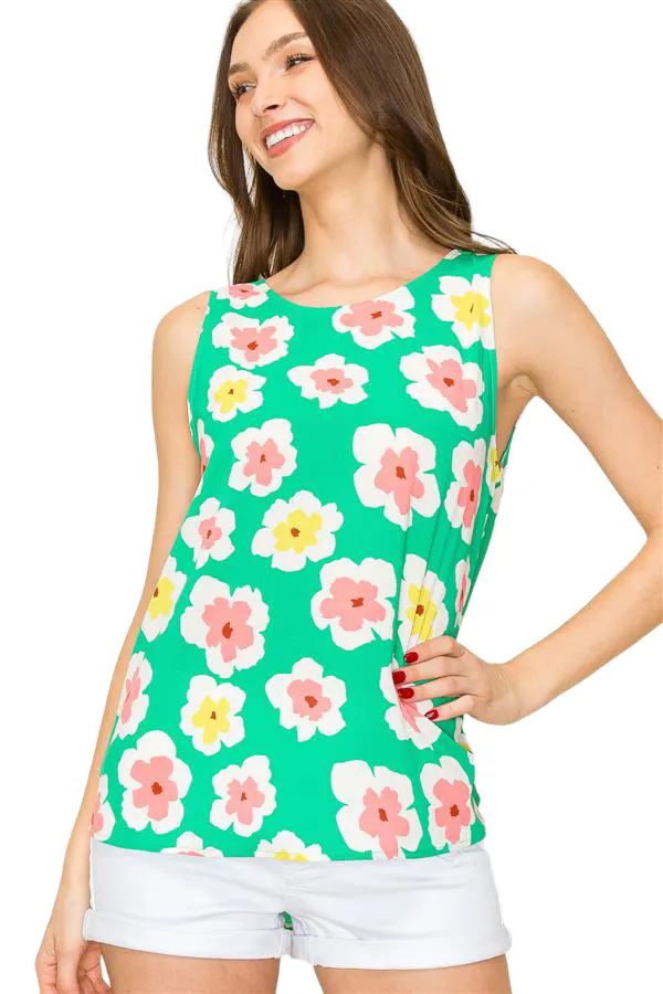 ROUND NECK FLORAL PRINT SLEEVELESS TOP