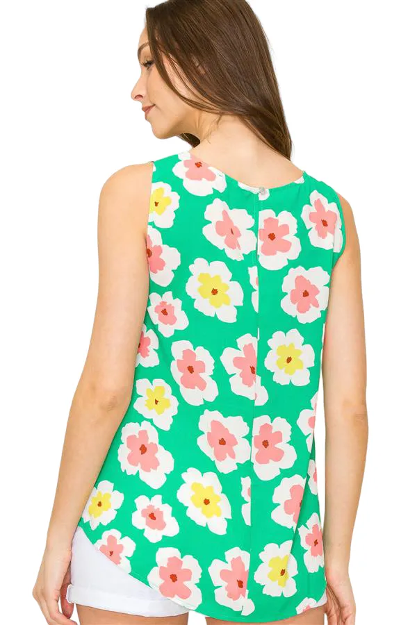 ROUND NECK FLORAL PRINT SLEEVELESS TOP