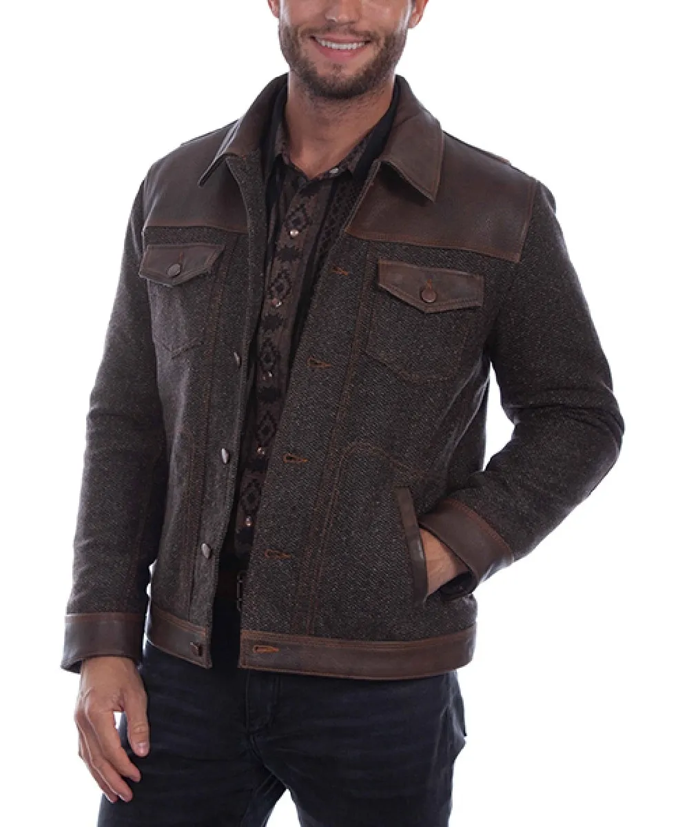 Scully Men's Vintage Leather Tweed Jacket