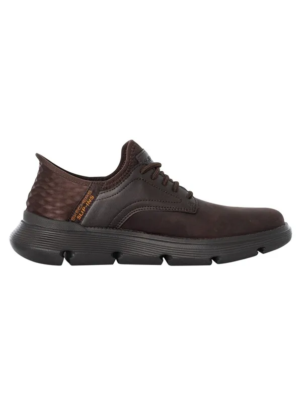 Skechers Slip-ins Garza Leather Trainers - Chocolate