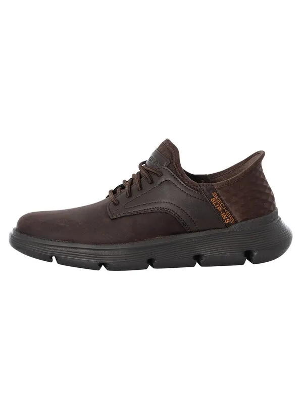 Skechers Slip-ins Garza Leather Trainers - Chocolate