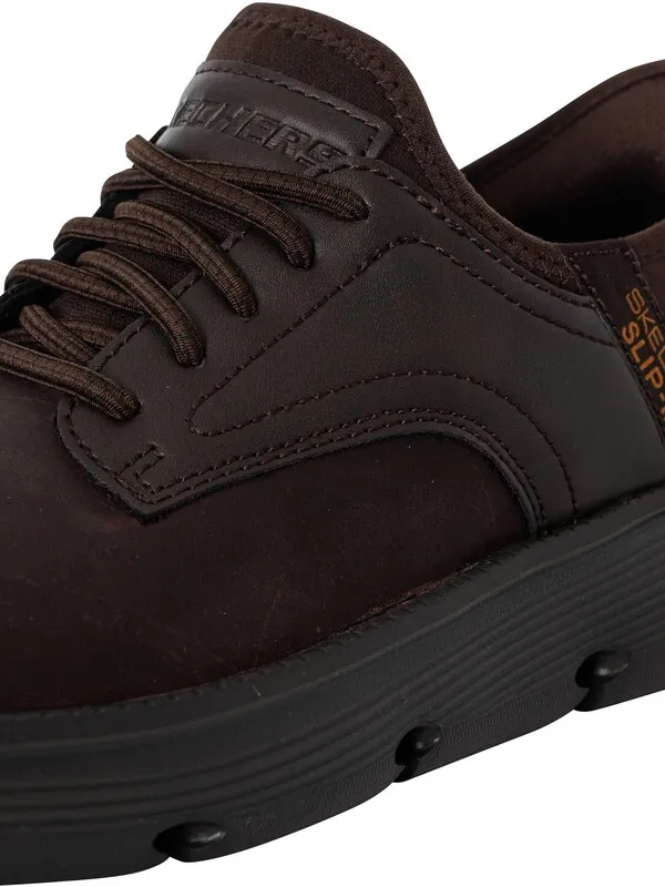 Skechers Slip-ins Garza Leather Trainers - Chocolate