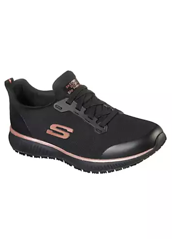 Skechers Work Black & Rose Gold Slip Resistant Squad SR Trainers