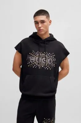 Sleeveless cotton hoodie with stud-effect artwork