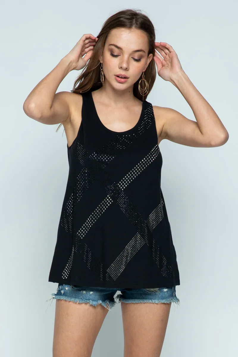   Sleeveless Top with Rhinestone Design