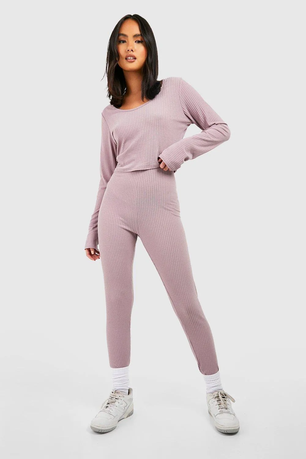 Soft Rib Knit Long Sleeve Top And Leggings Two-Piece