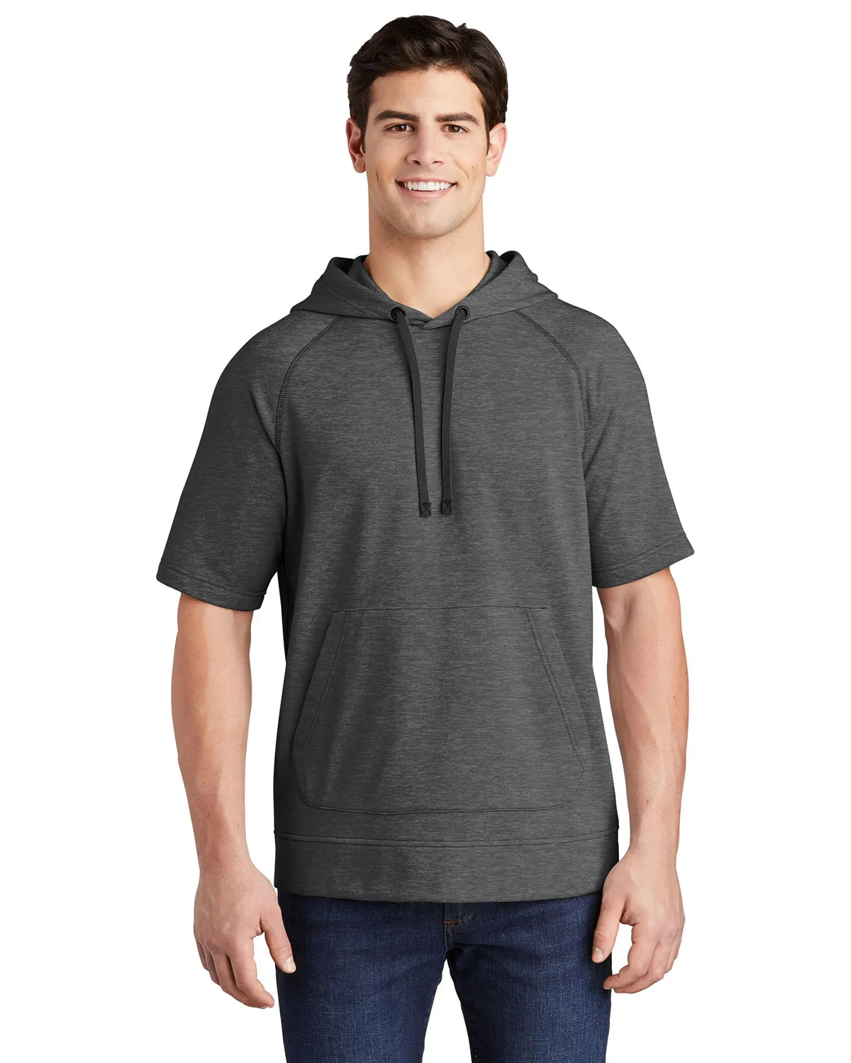 Sport-Tek ST297 Men Tri-Blend Wicking Fleece Short Sleeve Hooded Pullover