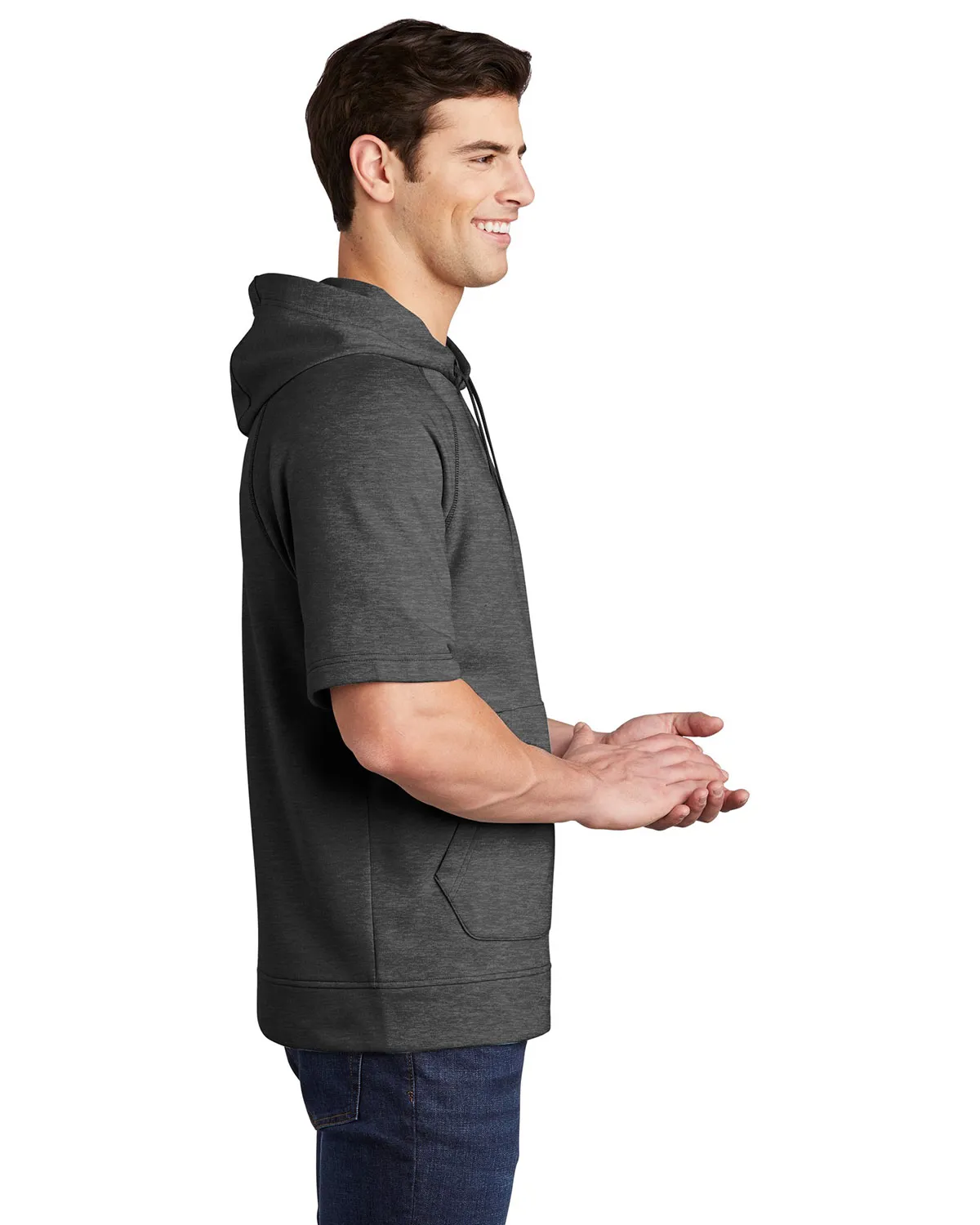 Sport-Tek ST297 Men Tri-Blend Wicking Fleece Short Sleeve Hooded Pullover