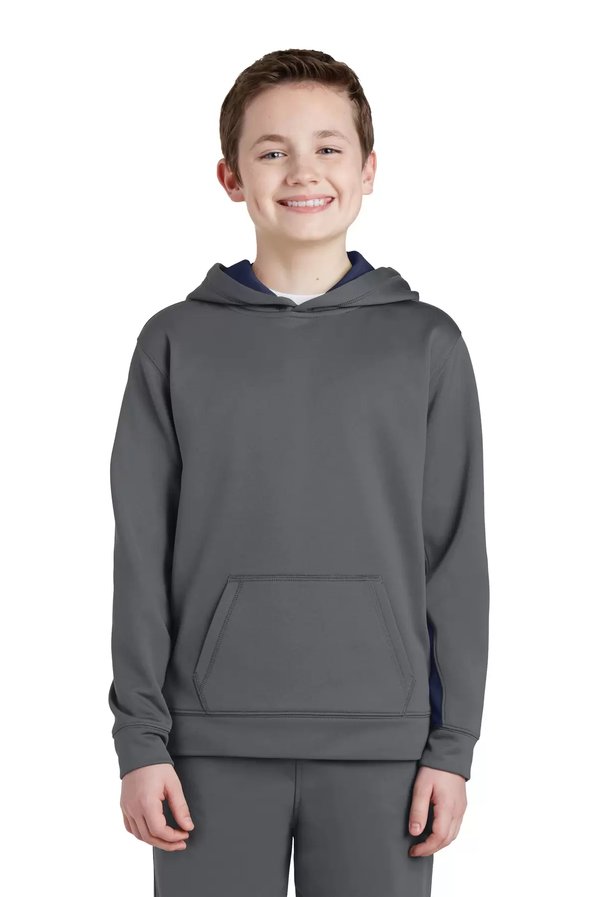 Sport Tek YST235 Sport-Tek Youth Sport-Wick Fleece Colorblock Hooded Pullover SKU: YST235