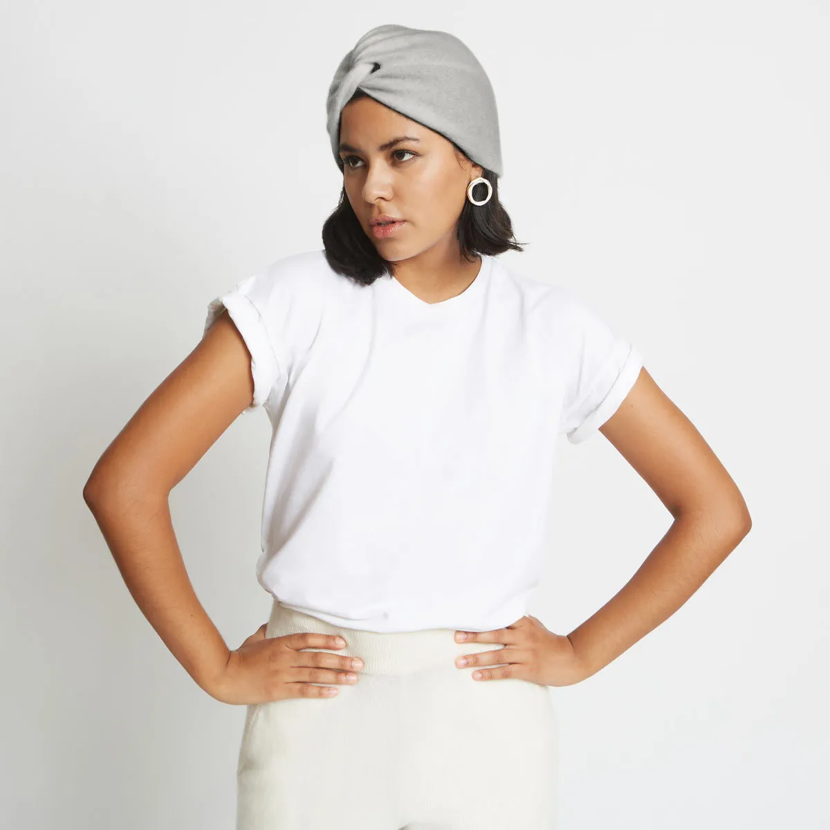 Stacy Cashmere Turban Hat - Heather Grey