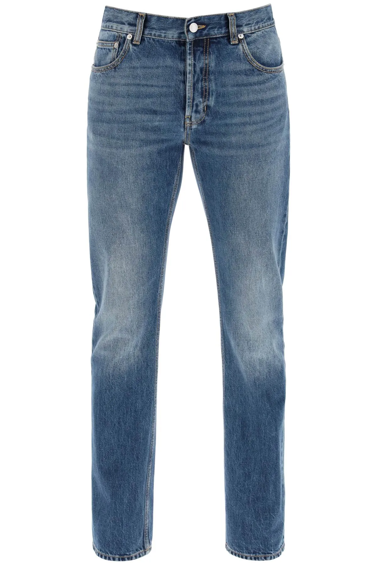 straight leg jeans with faux pocket on the back. 794082 QYAA5 BLUE WASHED