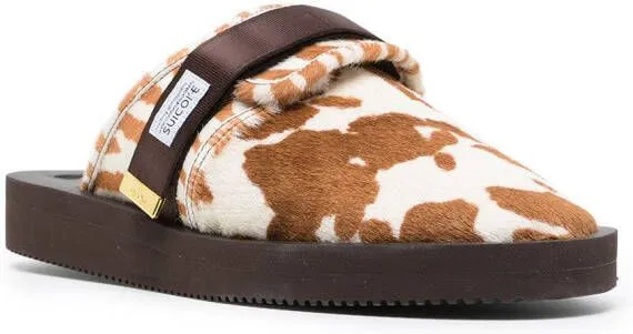 Suicoke mix-print calf-hair sandals Brown