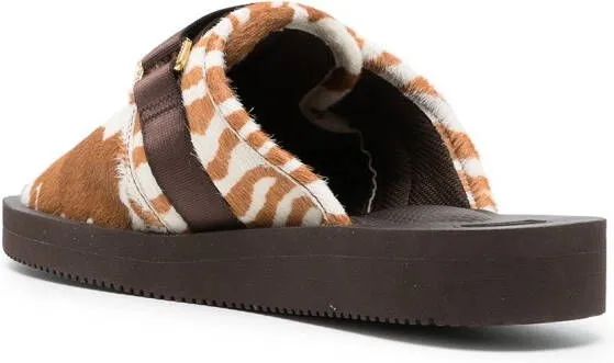 Suicoke mix-print calf-hair sandals Brown