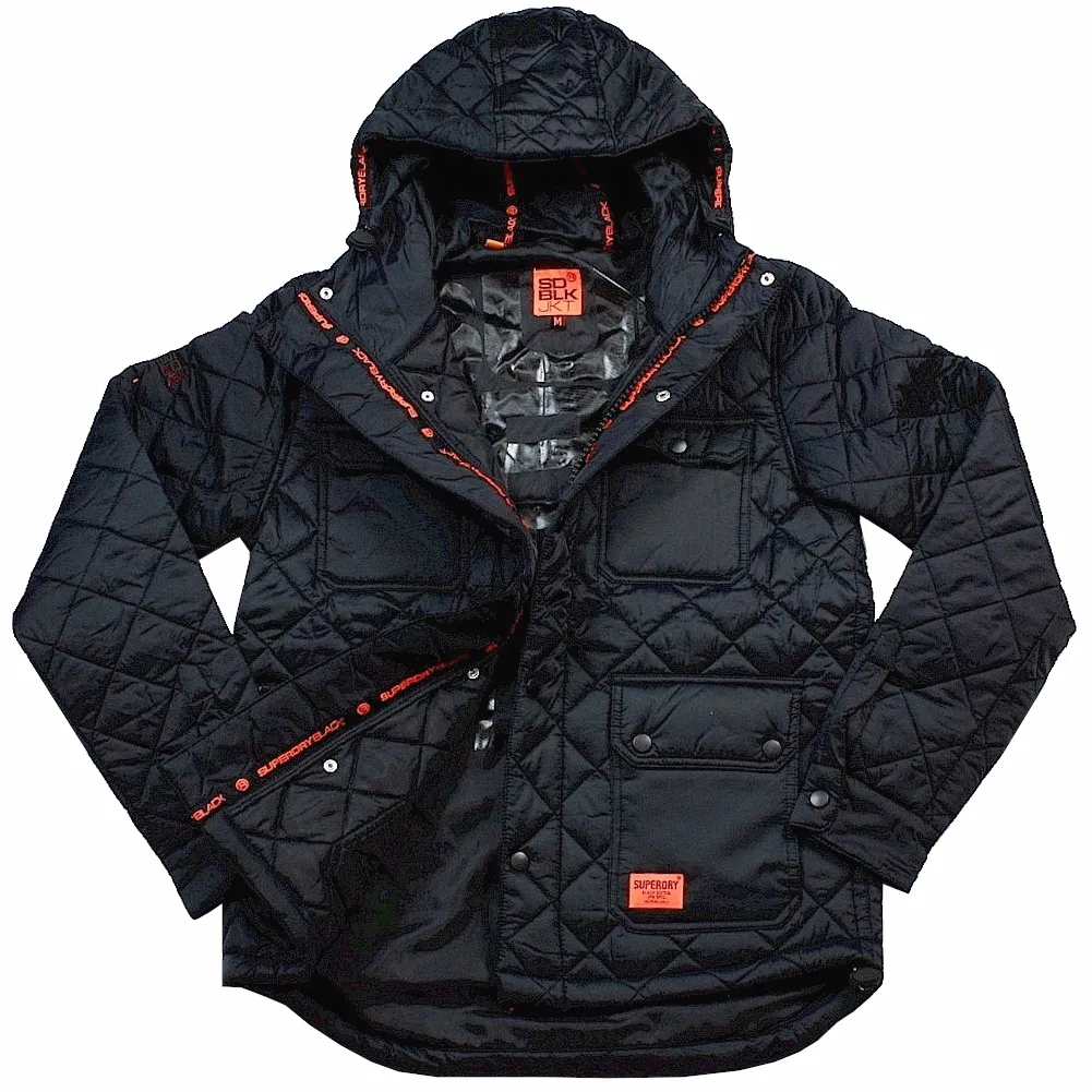 Superdry Men's Quilted Black Edition Japan Special Hooded Jacket