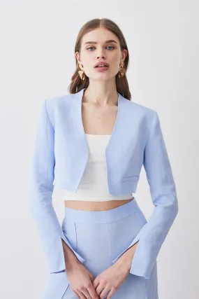 Tall Linen Edge To Edge Cropped Jacket | Karen Millen