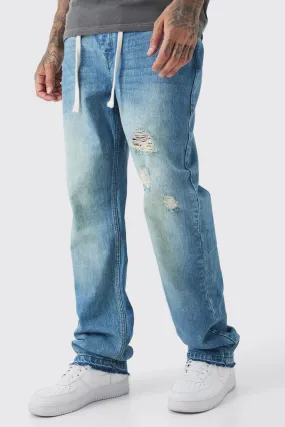 Tall Relaxed Ripped Let Down Hem Jeans With Extended Drawcords