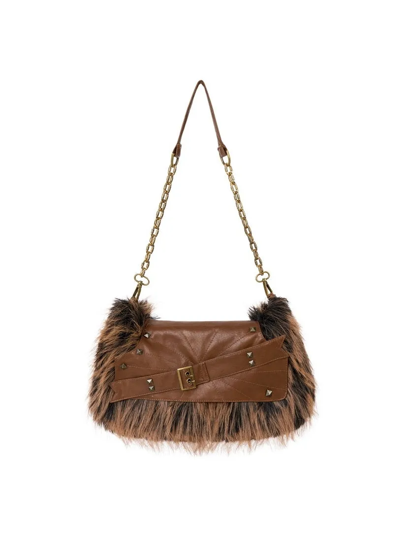 Tassel Leather Retro Square Compact Fur-Bag