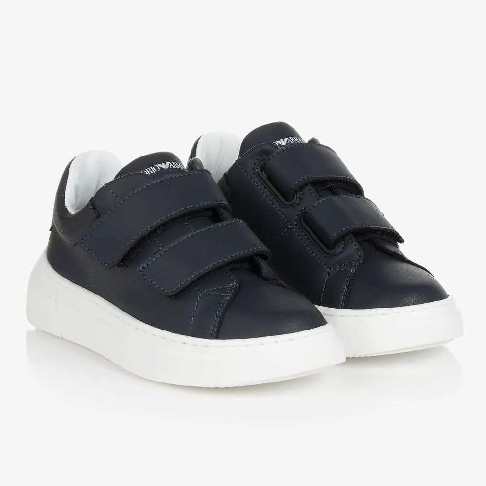 Teen Boys Navy Blue Leather Velcro Trainers