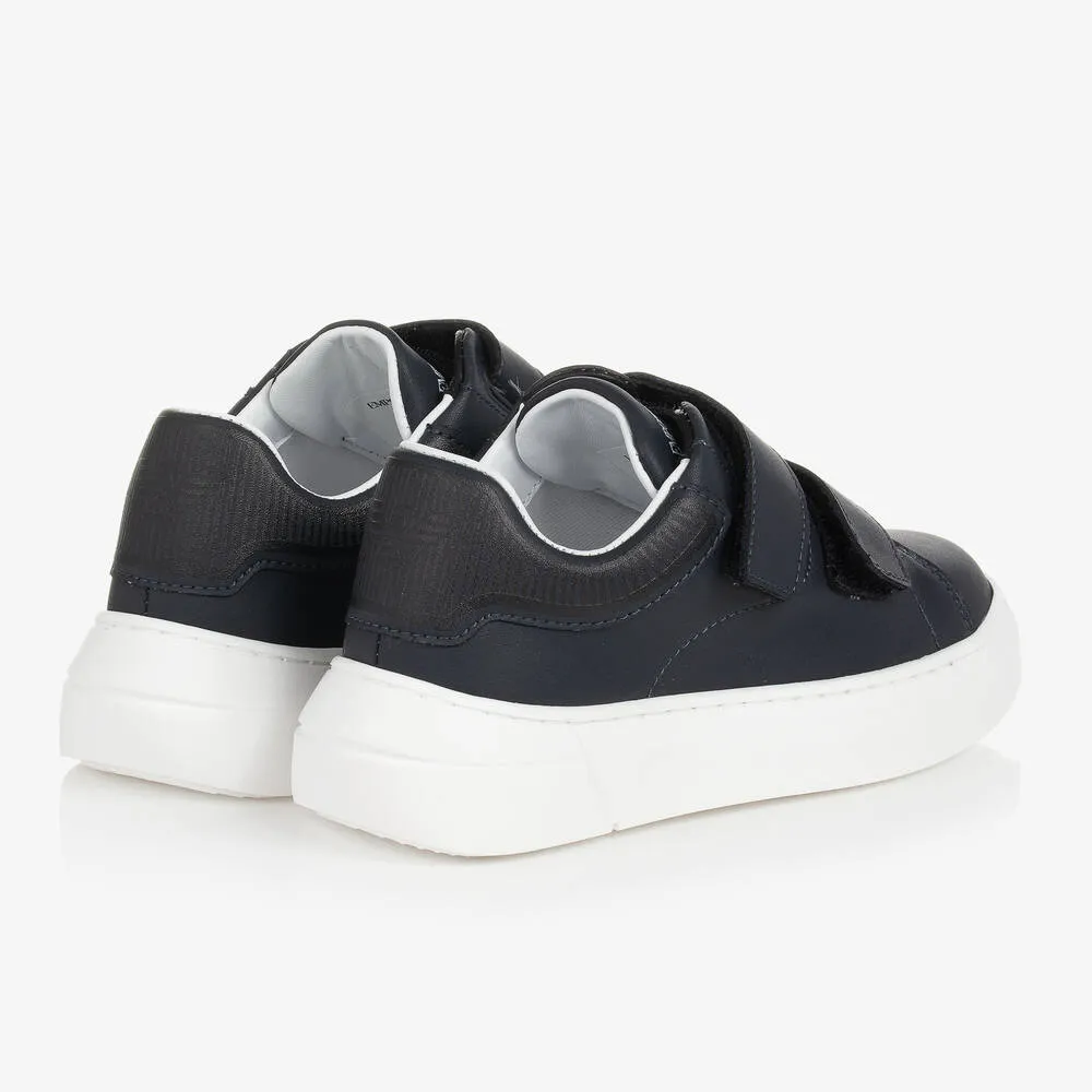 Teen Boys Navy Blue Leather Velcro Trainers