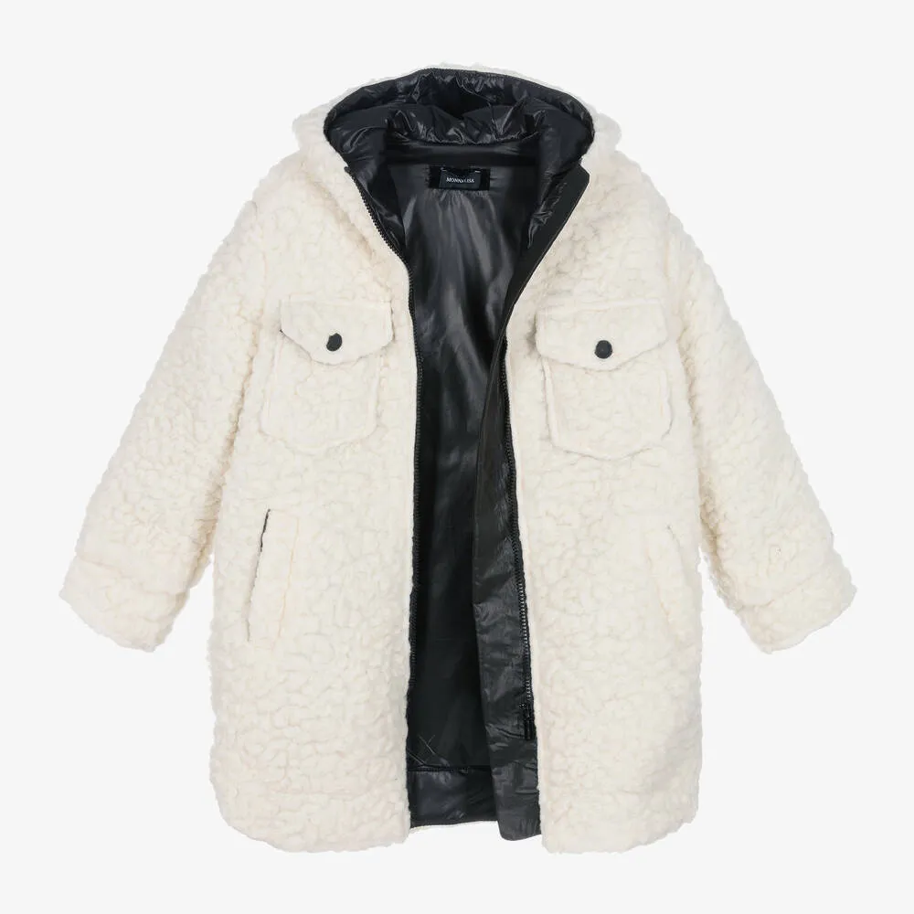 Teen Girls Ivory Hooded Fleece Coat