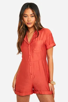 Textured Linen Look Button Through Romper