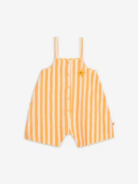 The Bonnie Mob Kids Cayman Striped Dungaree Romper in Orange