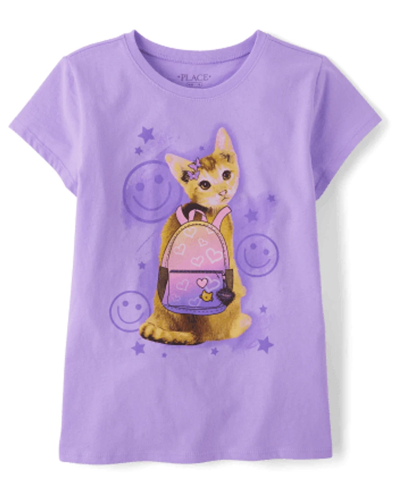 The Children's Place Girls Cat Backpack Graphic Tee