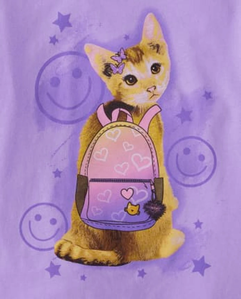 The Children's Place Girls Cat Backpack Graphic Tee