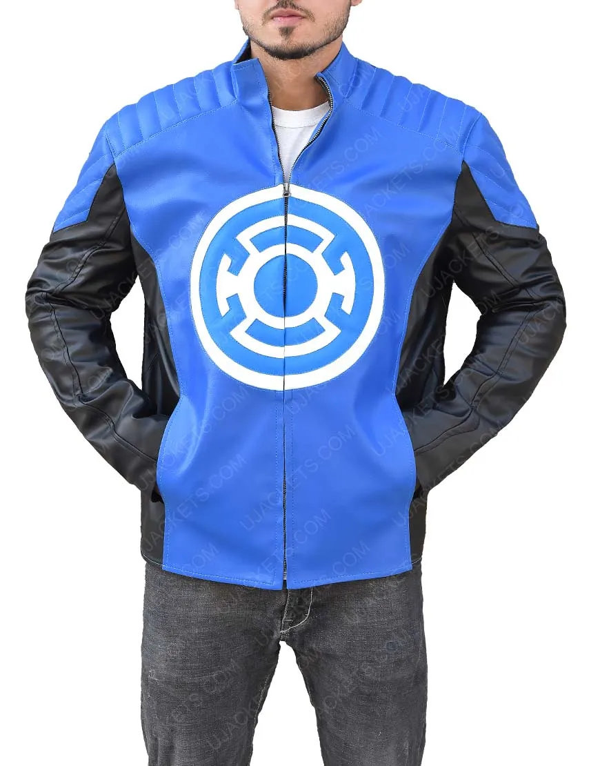 The Flash Barry Allen Blackest Night Blue Lantern Leather Jacket