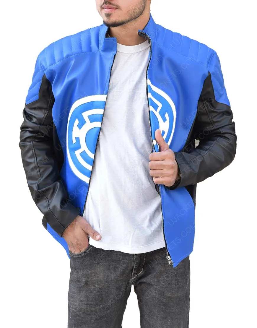 The Flash Barry Allen Blackest Night Blue Lantern Leather Jacket