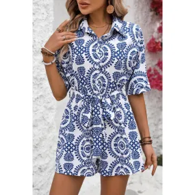 Tied Printed Short Sleeve Romper