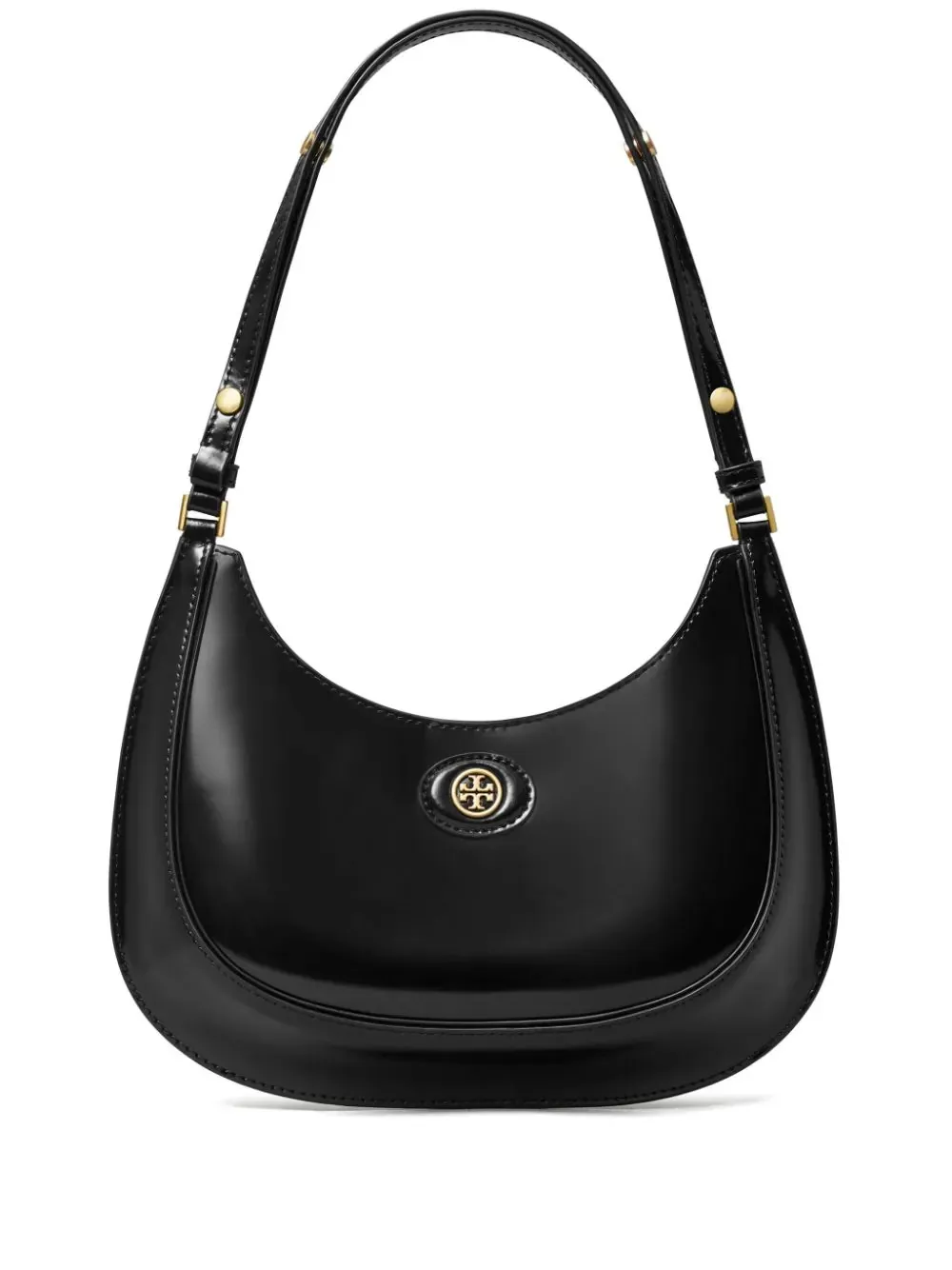 TORY BURCH Robinson Convertible Half-Moon Bag In Black Leather