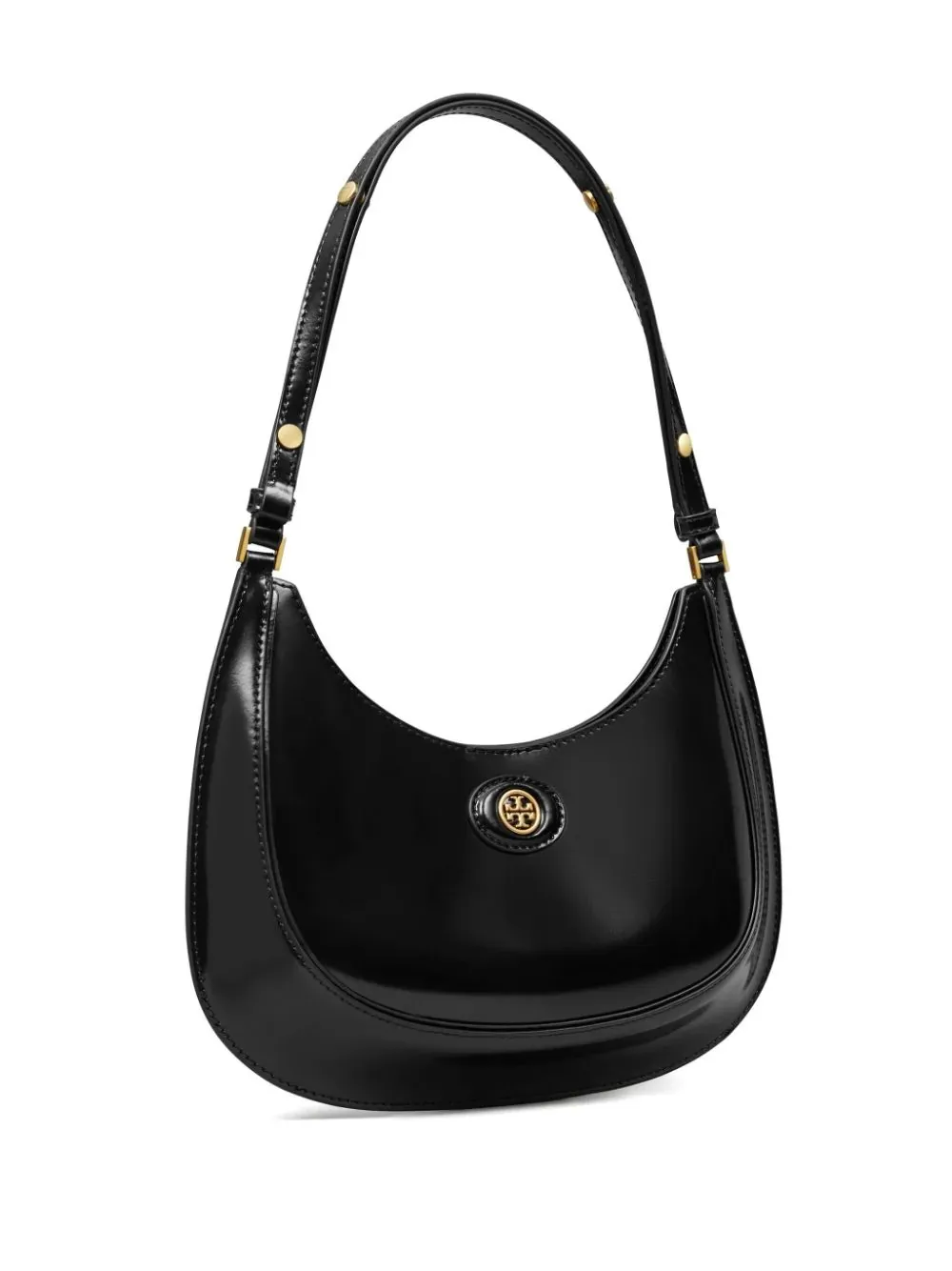 TORY BURCH Robinson Convertible Half-Moon Bag In Black Leather