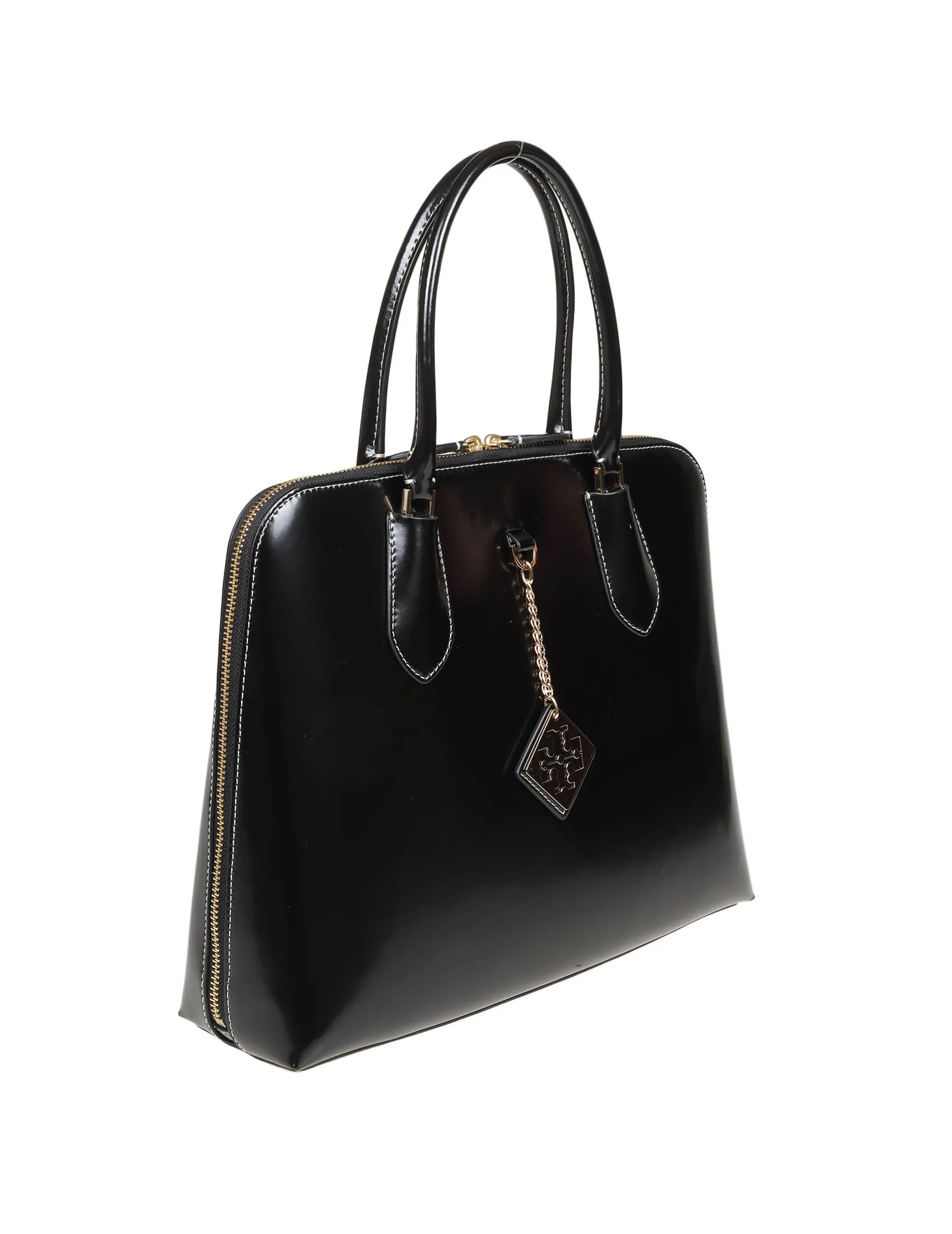 TORY BURCH SWING BAG IN BLACK BRUSHED LEATHER