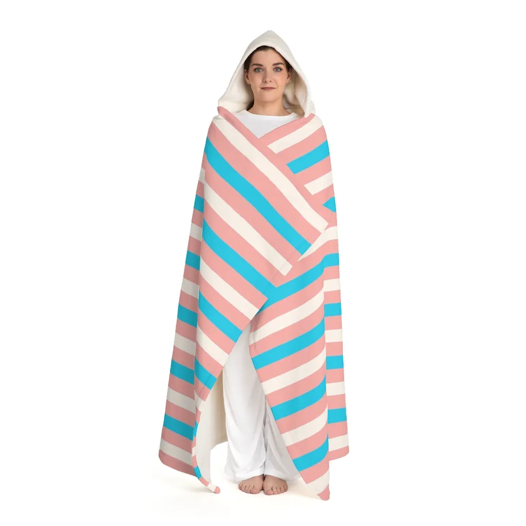 Trans Coloured Candy Stripe Pride Hooded Sherpa Fleece Blanket