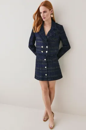 Tweed Gold Button Cropped Frayed Edge Jacket | Karen Millen