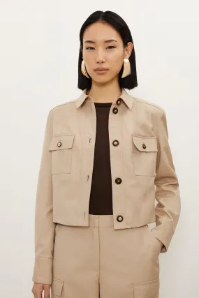 Twill Canvas Front Pocket Tailored Cropped Jacket | Karen Millen