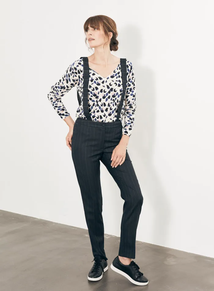 Un jour ailleurs BASTIAN STRAIGHT JACQUARD TROUSERS WITH REMOVABLE STRAPS