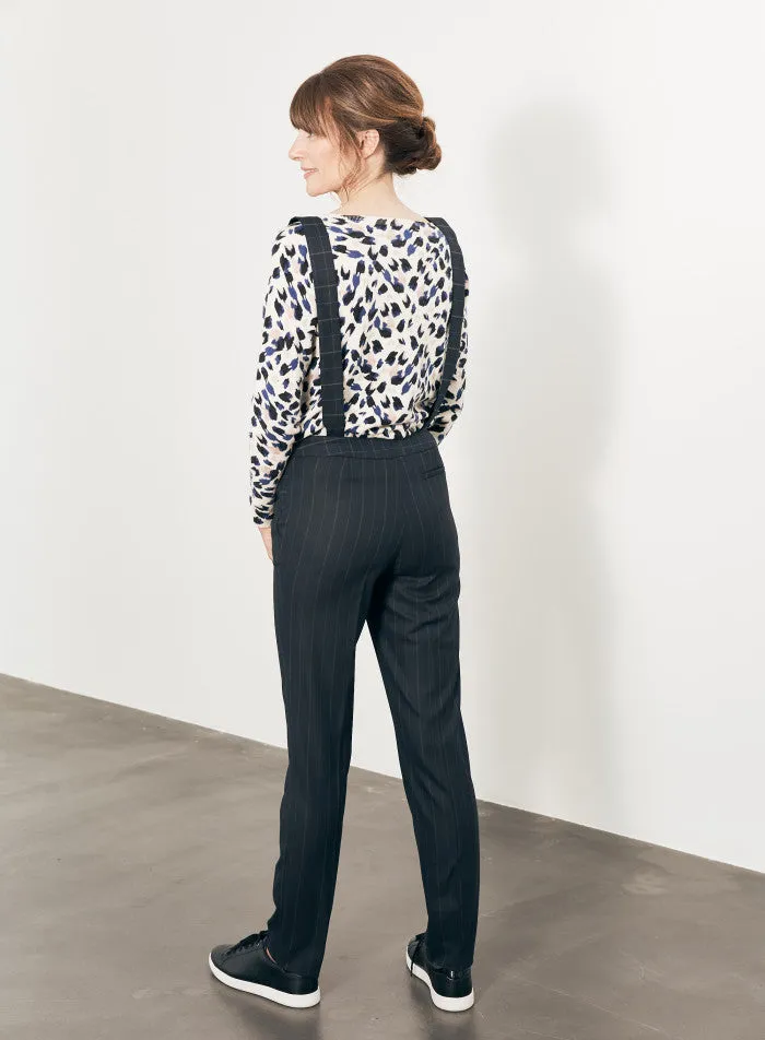 Un jour ailleurs BASTIAN STRAIGHT JACQUARD TROUSERS WITH REMOVABLE STRAPS