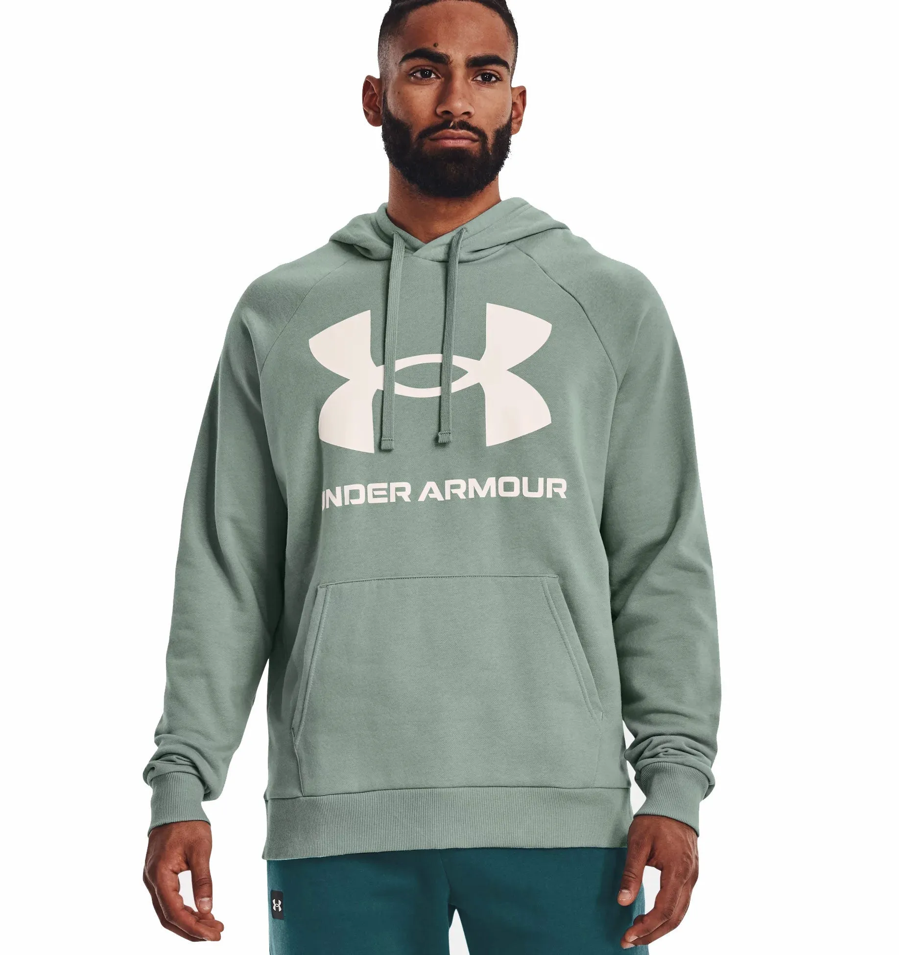 Under Armour Rival Big Logo Fleece Hoodie - Mens - Opal Green/Onyx White