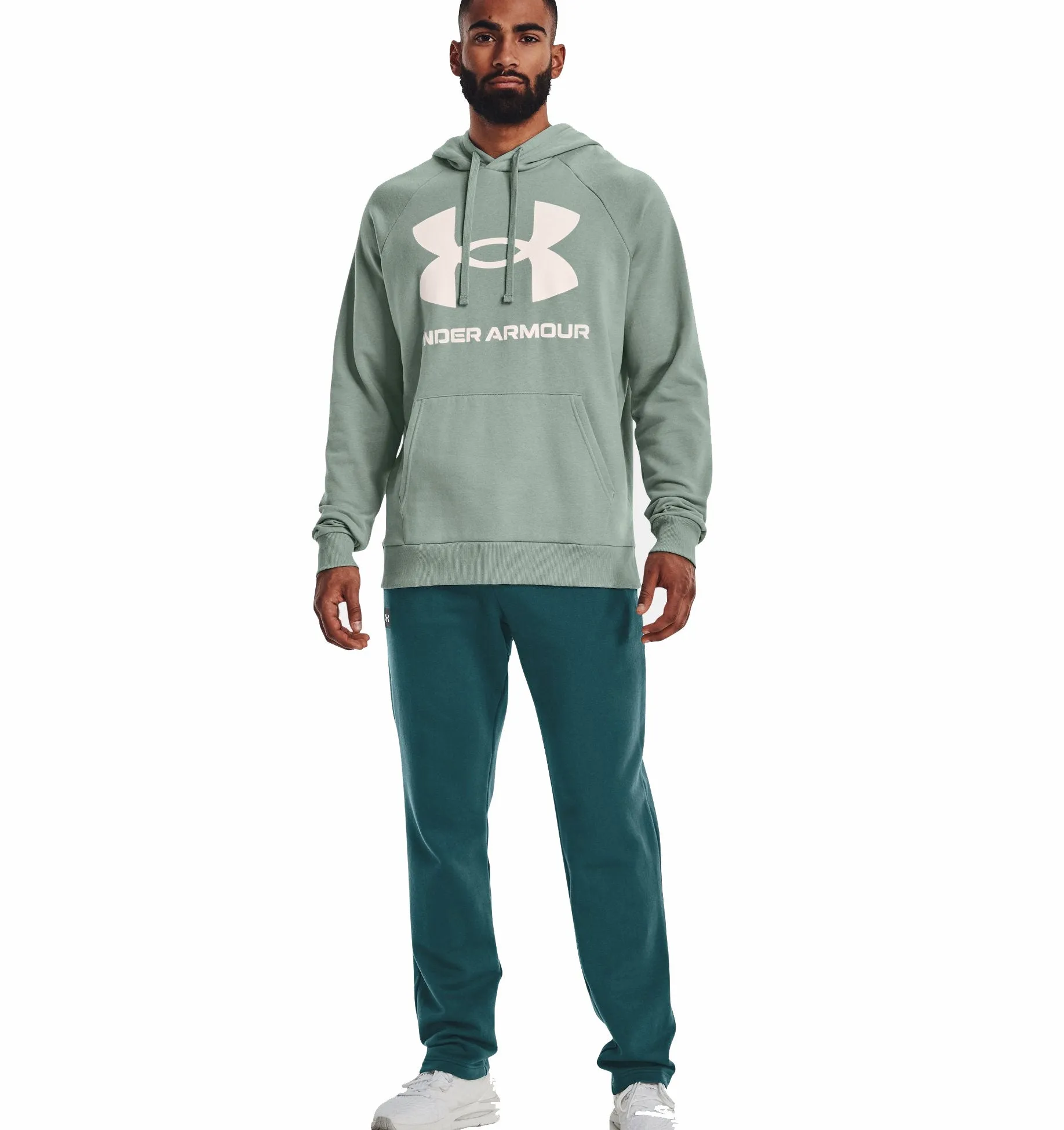 Under Armour Rival Big Logo Fleece Hoodie - Mens - Opal Green/Onyx White