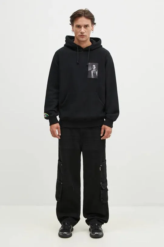 Undercover cotton sweatshirt C/S men's black color hooded with an application UC2D4801.3