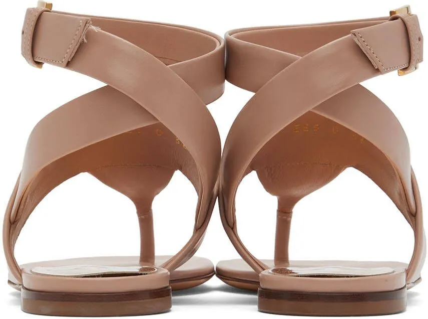 Valentino Garavani Taupe One Stud Flat Sandals