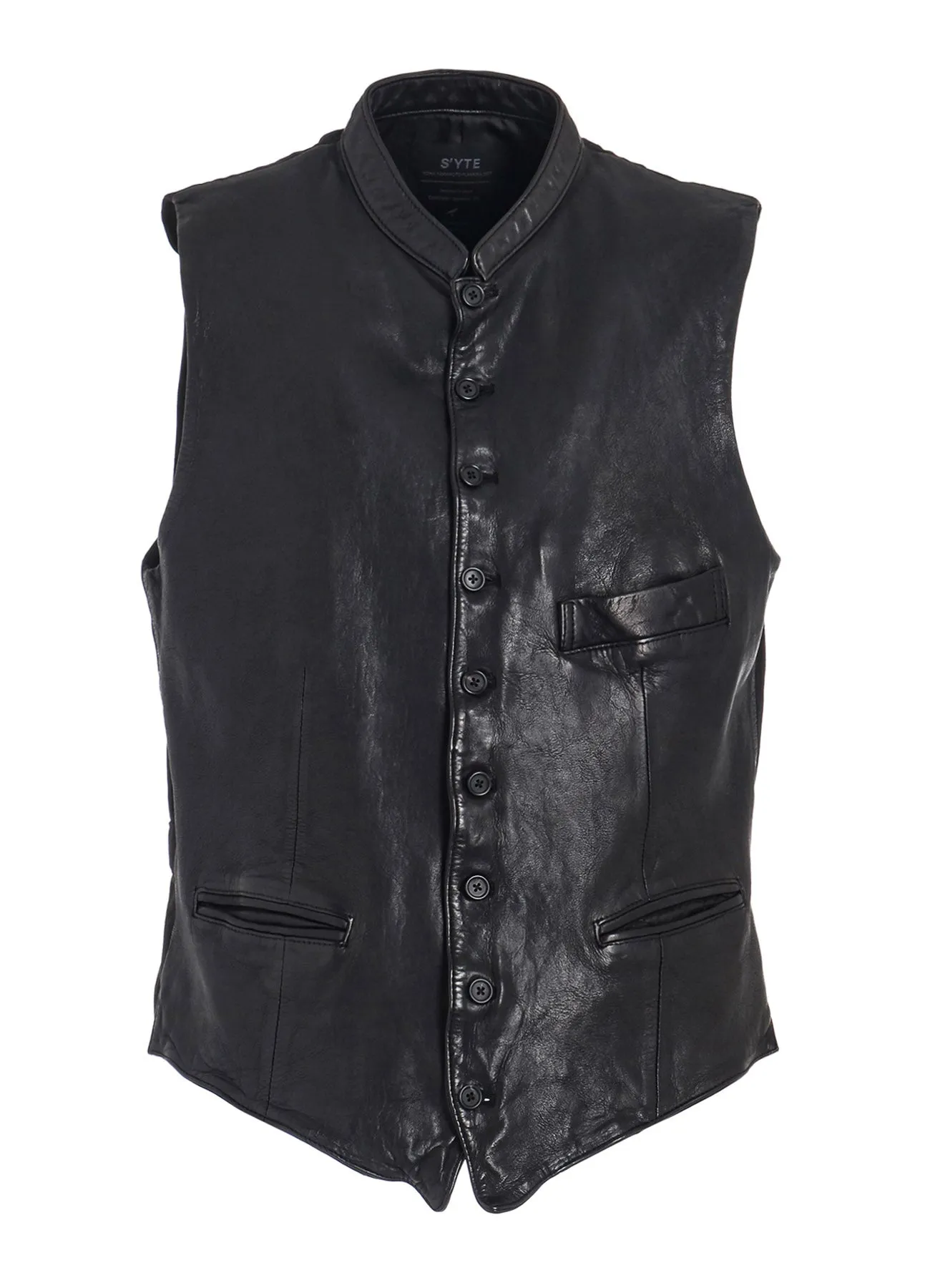 VEGETABLE TANNED SHEEP LEATHER STAND COLLAR VEST