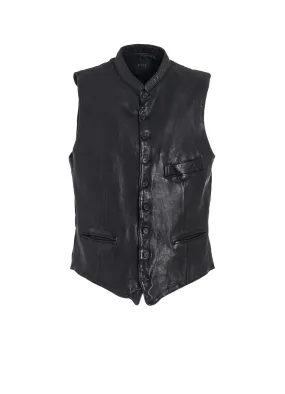 VEGETABLE TANNED SHEEP LEATHER STAND COLLAR VEST